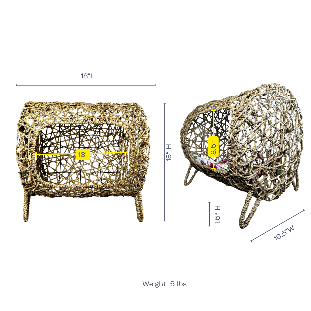 Pet Basket - Cozy Natural Seagrass Bed for Cats & Small Dogs