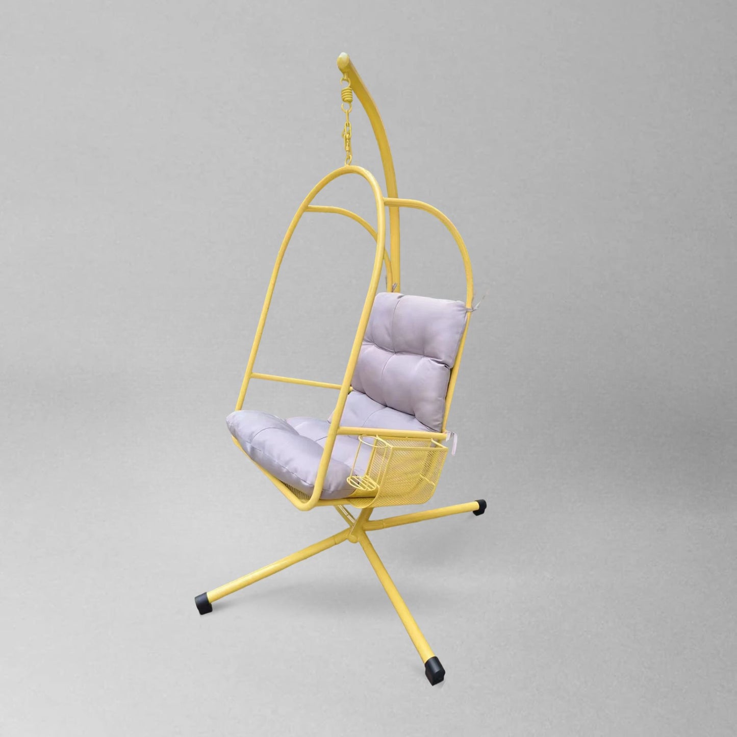 TrioBloom Hanging Basket Chair Swing – Green, White, Yellow Elegance