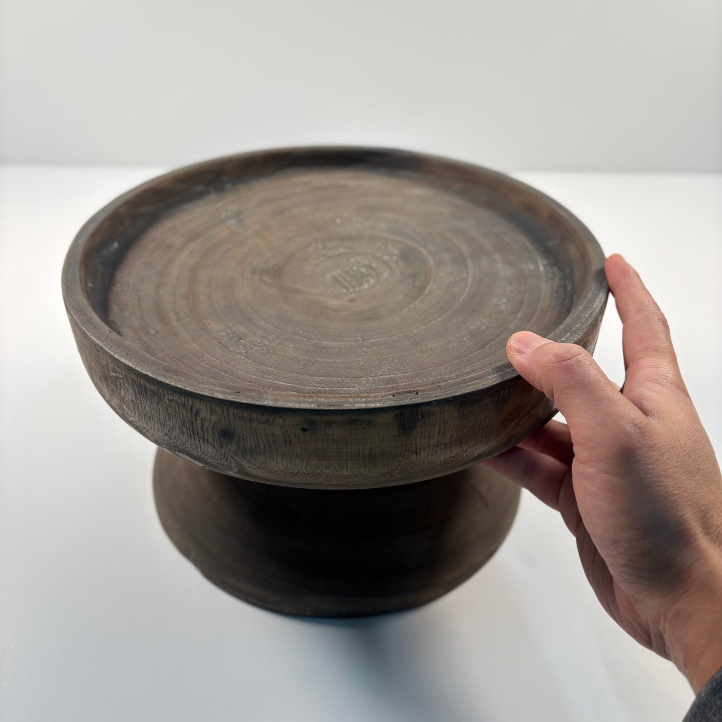 Paulownia Wood Round Tray with Base