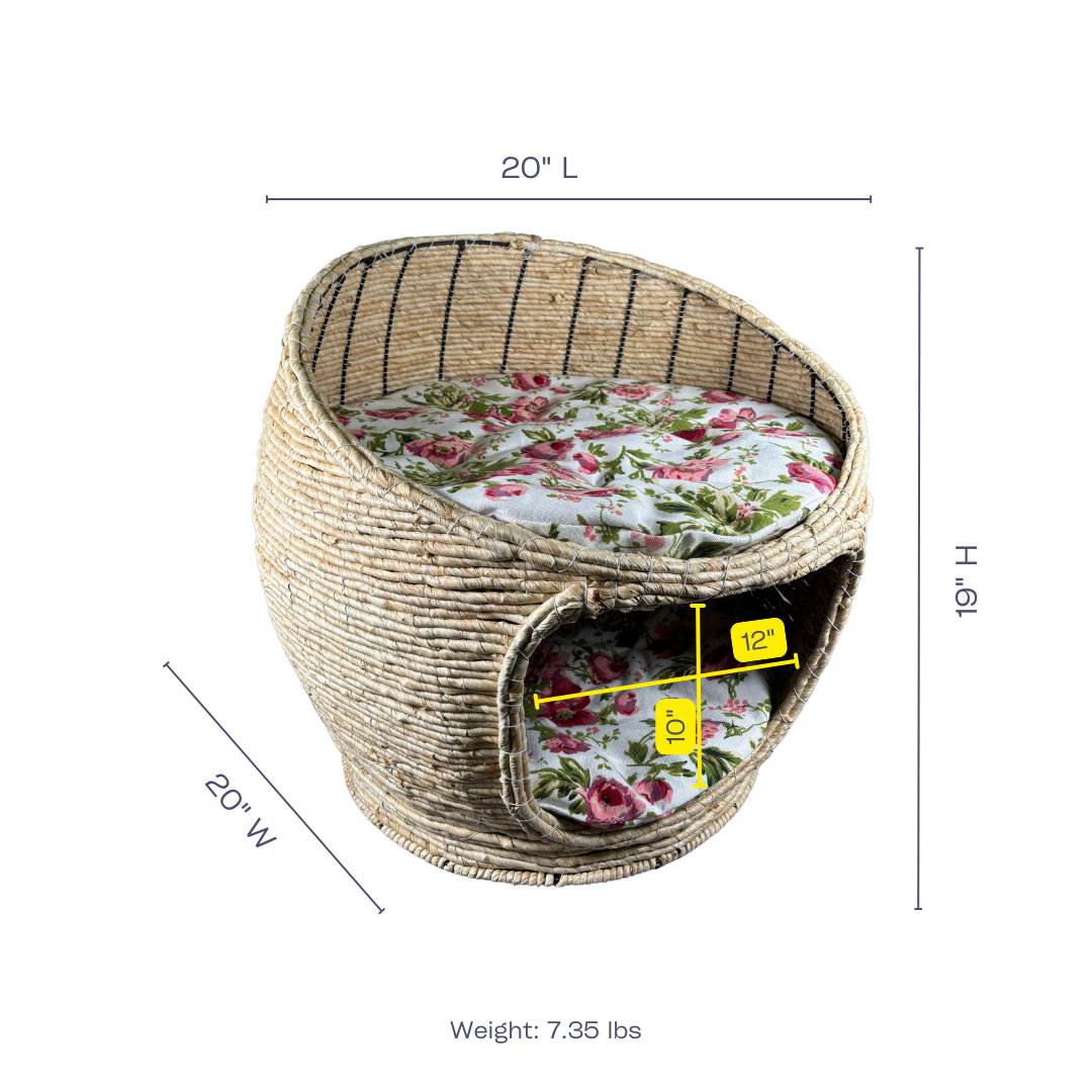 Natural Corn Husk Pet Basket – Handwoven Bed for Cats & Small Dogs
