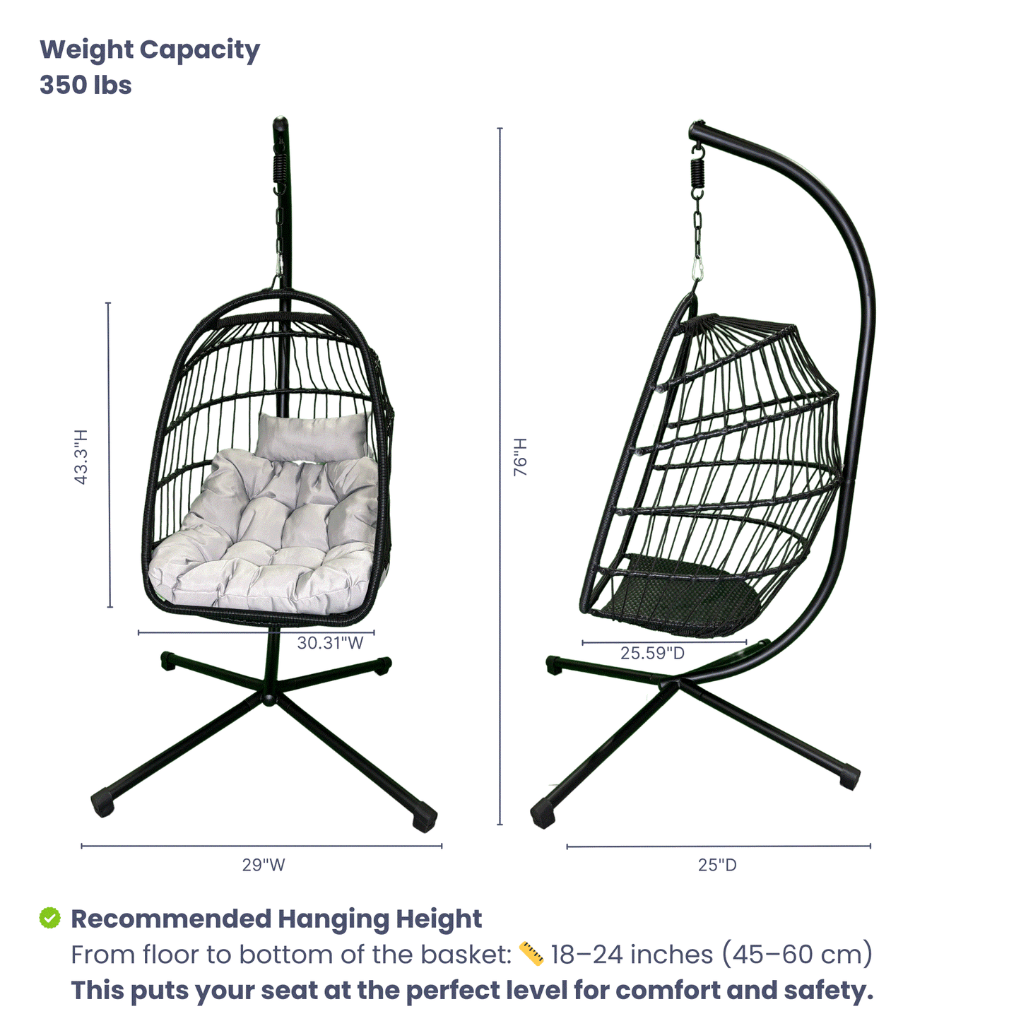 Egg Chair - Indoor & Outdoor Hanging Chair with Stand