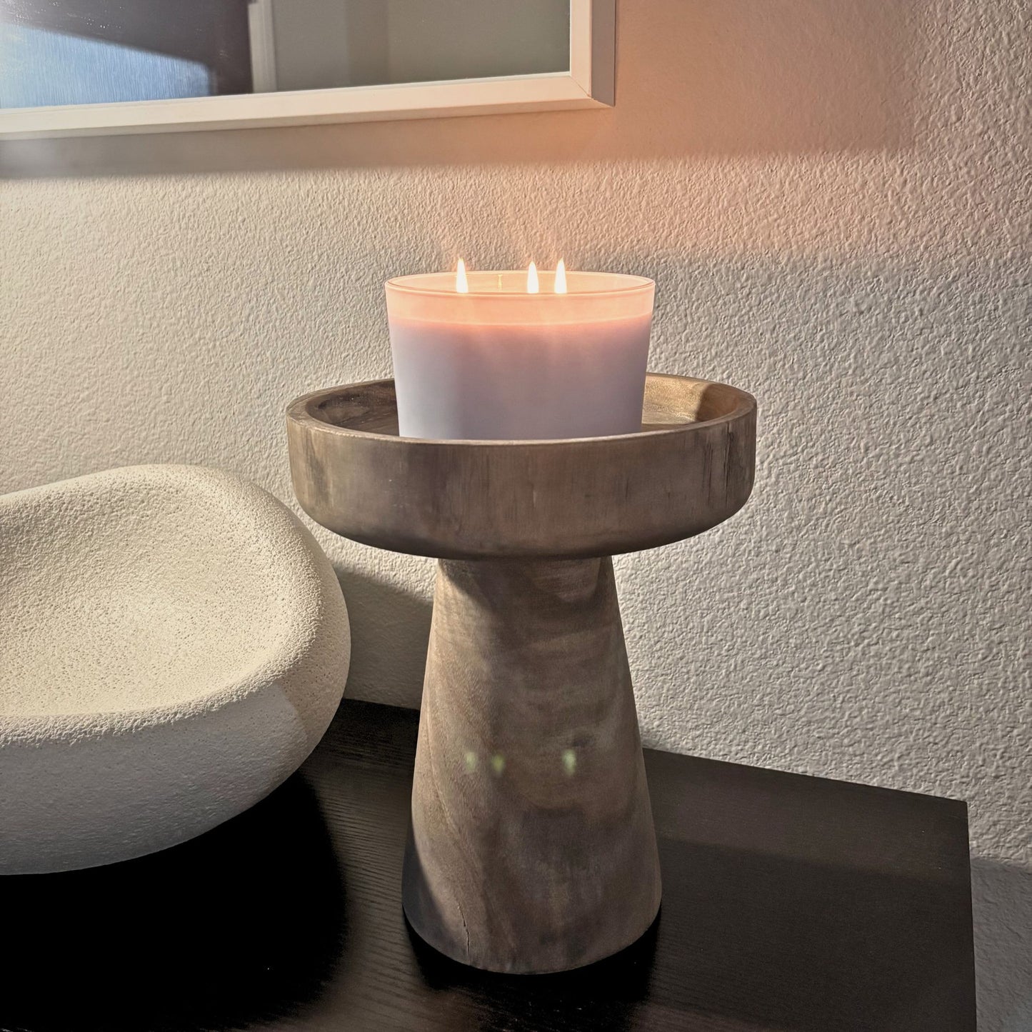 Paulownia Wood Round Tray with Base