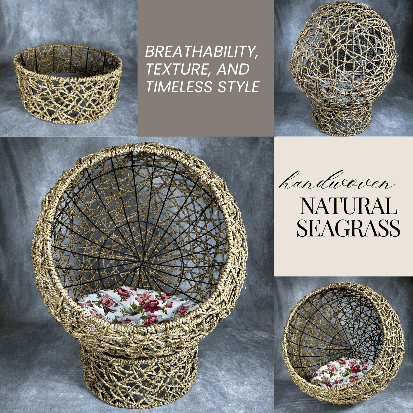 Pet Basket - Cozy Seagrass Bed for Cats & Small Dogs