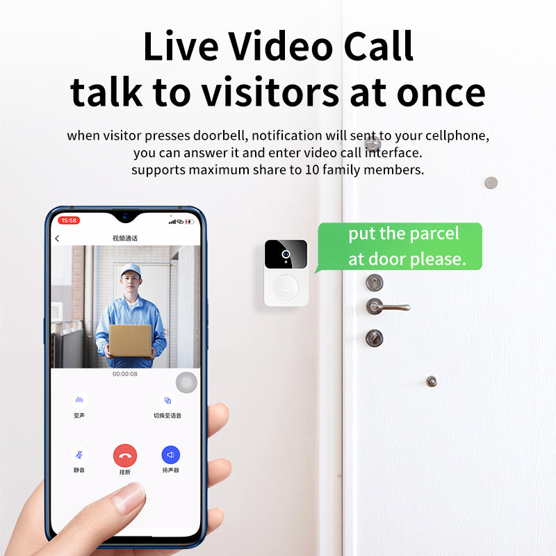 X9 wireless video doorbell with indoor chime white