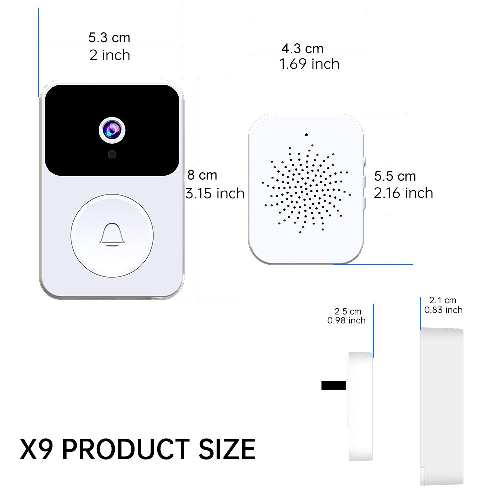X9 wireless video doorbell with indoor chime white