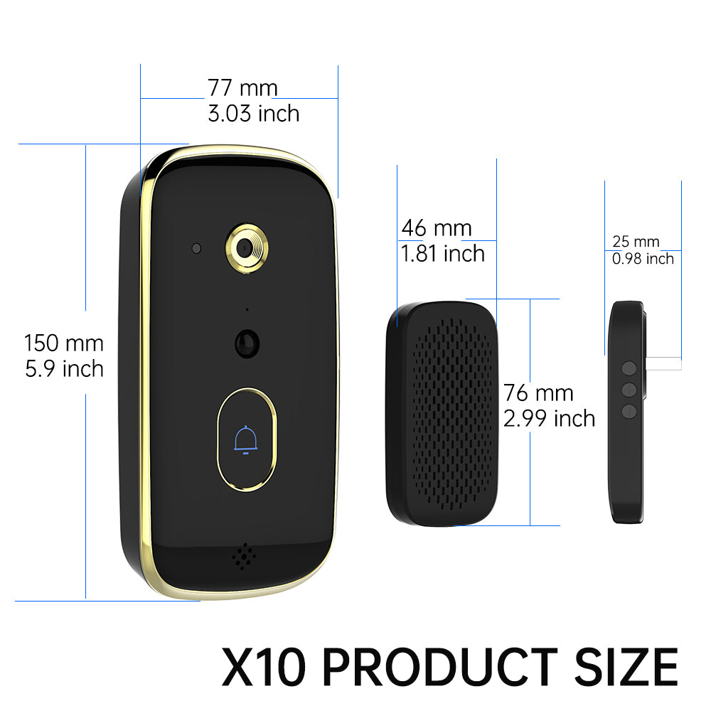 X10 Smart Video Doorbell with 1800mAh Battery & PIR Motion Detection